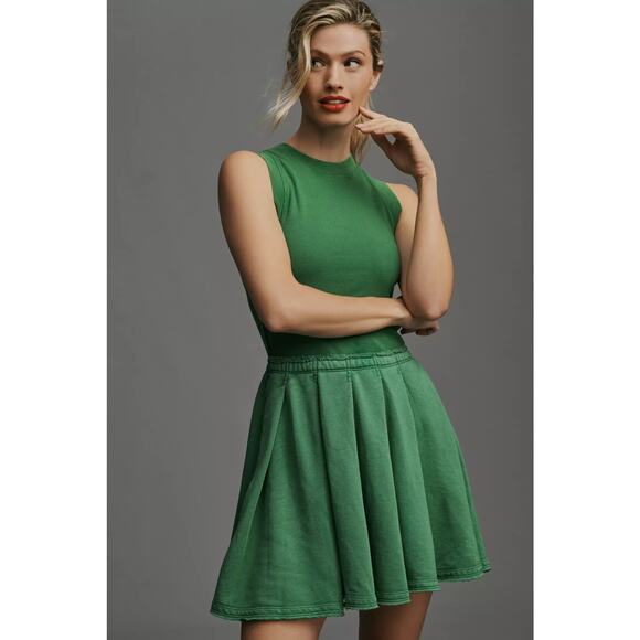 Anthropologie Daily Practice Pleated Mini Dress Kelly Green Size S - Picture 1 of 8
